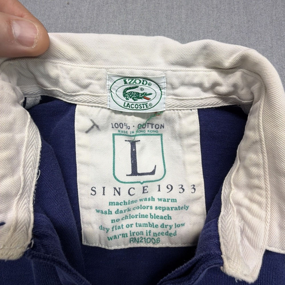 Vintage Izod Lacoste Polo Shirt Men L Navy Blue Cotton Rugby Crocodile Pullover - Picture 4 of 7